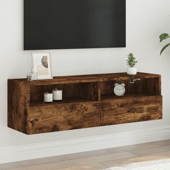 Mobile TV a Parete-Mobile TV a Muro Rovere Fumo 100x30x30 cm Legno Multistrato