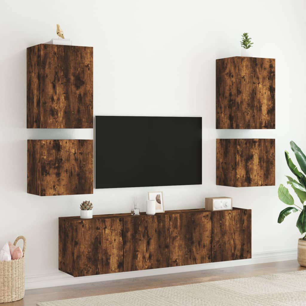Mobile TV a Parete Rovere Fumo 40,5x30x40 cm Legno Multistrato 836904
