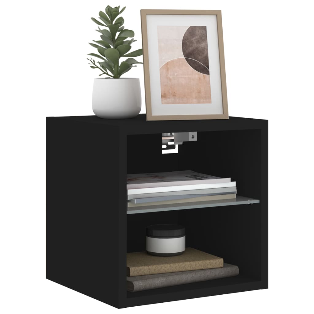 Mobile TV a Parete con Luci LED-Mobile TV a Muro Nero 30x28,5x30 cm