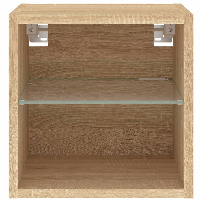 Mobile TV a Parete con Luci LED-Mobile TV a Muro Rovere Sonoma 30x28,5x30 cm
