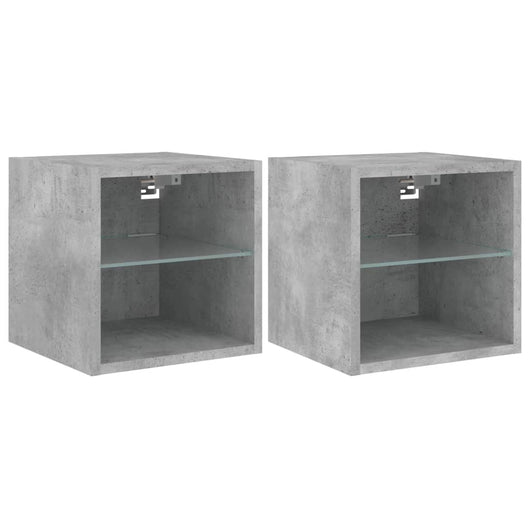 Mobili TV a Parete con Luci LED 2pz-Set di 2 Credenza per TV sospesa Grigio Cemento 30x28,5x30cm