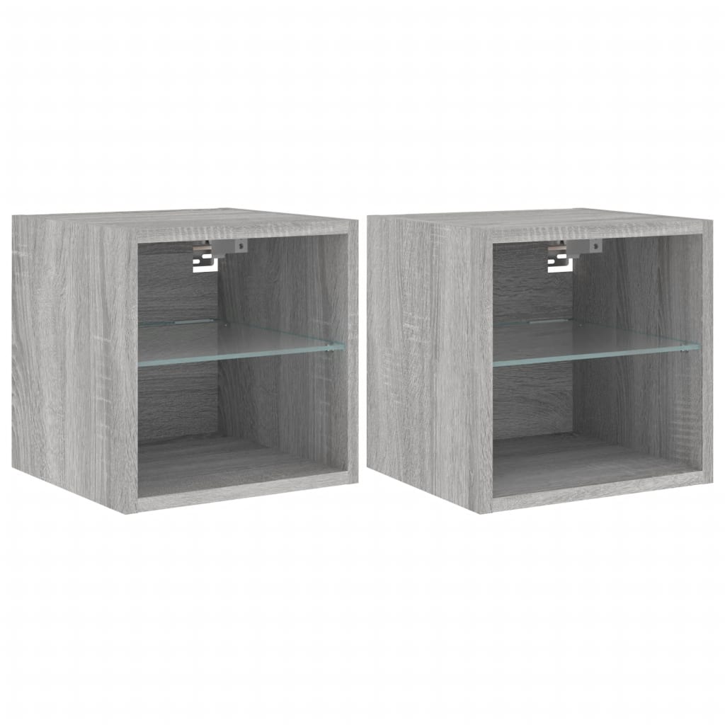 Mobili TV a Parete con Luci LED 2pz-Set di 2 Credenza per TV sospesa Grigio Sonoma 30x28,5x30 cm