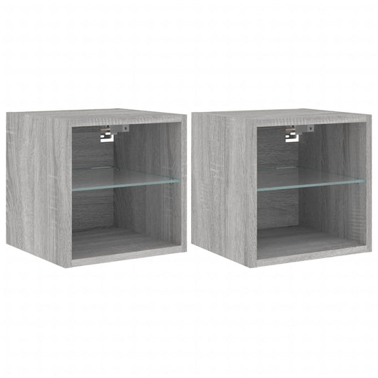 Mobili TV a Parete con Luci LED 2pz-Set di 2 Credenza per TV sospesa Grigio Sonoma 30x28,5x30 cm