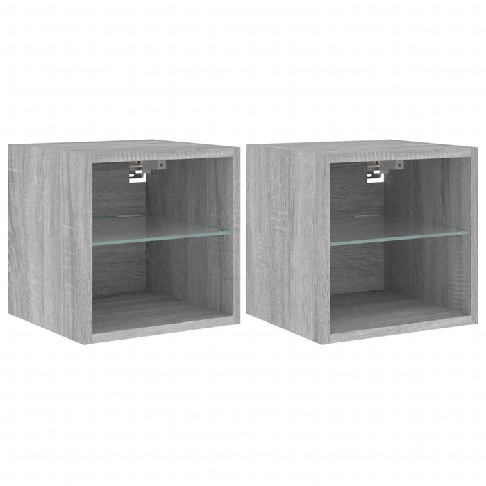 Mobili TV a Parete con Luci LED 2pz-Set di 2 Credenza per TV sospesa Grigio Sonoma 30x28,5x30 cm
