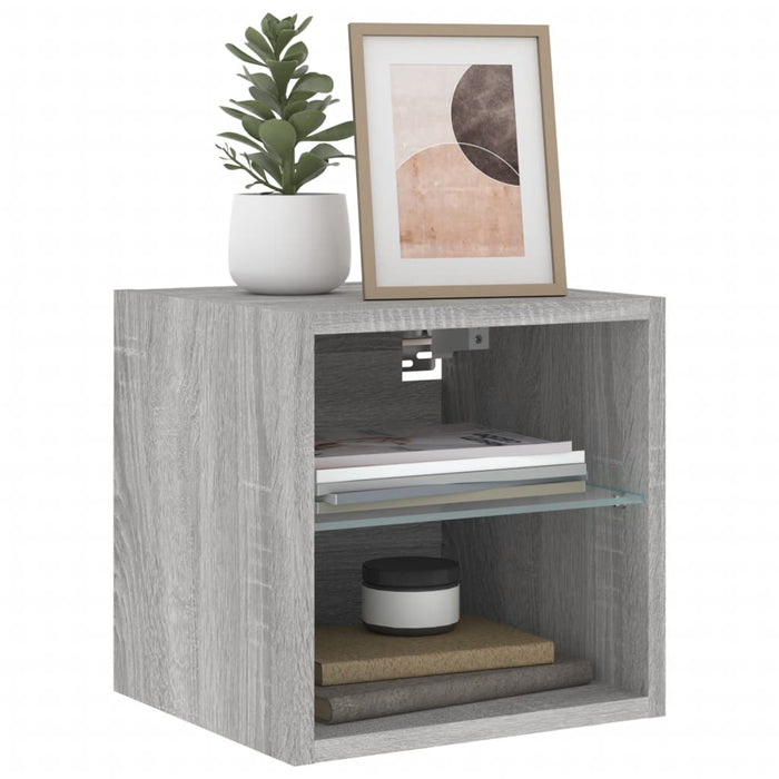Mobili TV a Parete con Luci LED 2pz-Set di 2 Credenza per TV sospesa Grigio Sonoma 30x28,5x30 cm