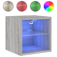 Mobili TV a Parete con Luci LED 2pz-Set di 2 Credenza per TV sospesa Grigio Sonoma 30x28,5x30 cm