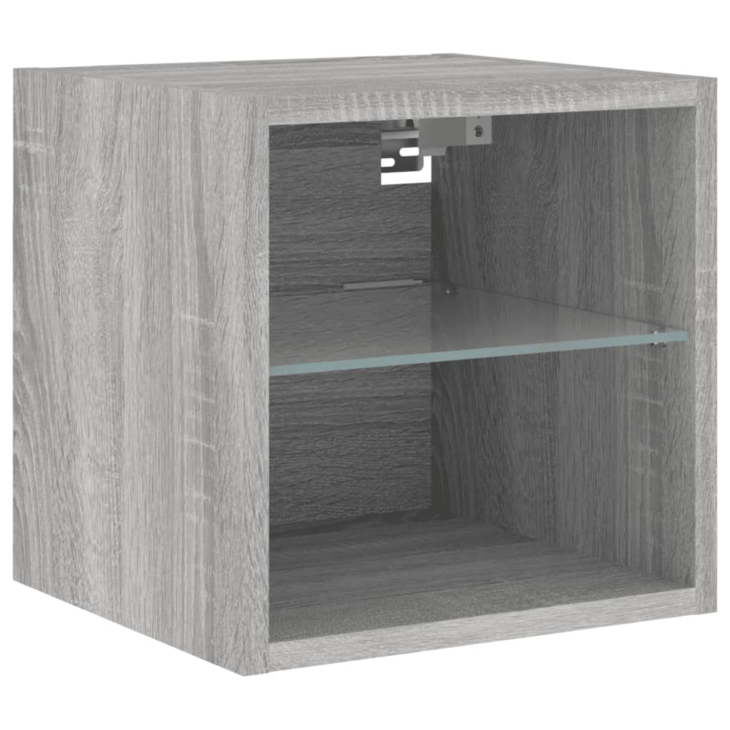Mobili TV a Parete con Luci LED 2pz-Set di 2 Credenza per TV sospesa Grigio Sonoma 30x28,5x30 cm