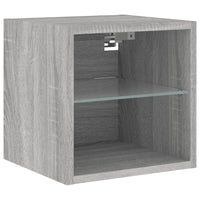 Mobili TV a Parete con Luci LED 2pz-Set di 2 Credenza per TV sospesa Grigio Sonoma 30x28,5x30 cm