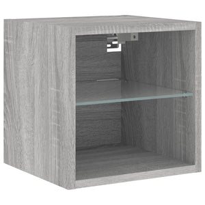 Mobili TV a Parete con Luci LED 2pz-Set di 2 Credenza per TV sospesa Grigio Sonoma 30x28,5x30 cm