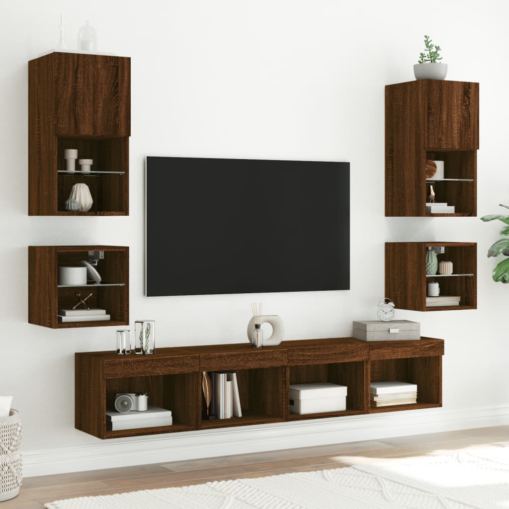 Mobile TV a Parete con Luci LED-Mobile TV a Muro Rovere Marrone 30x28,5x30 cm