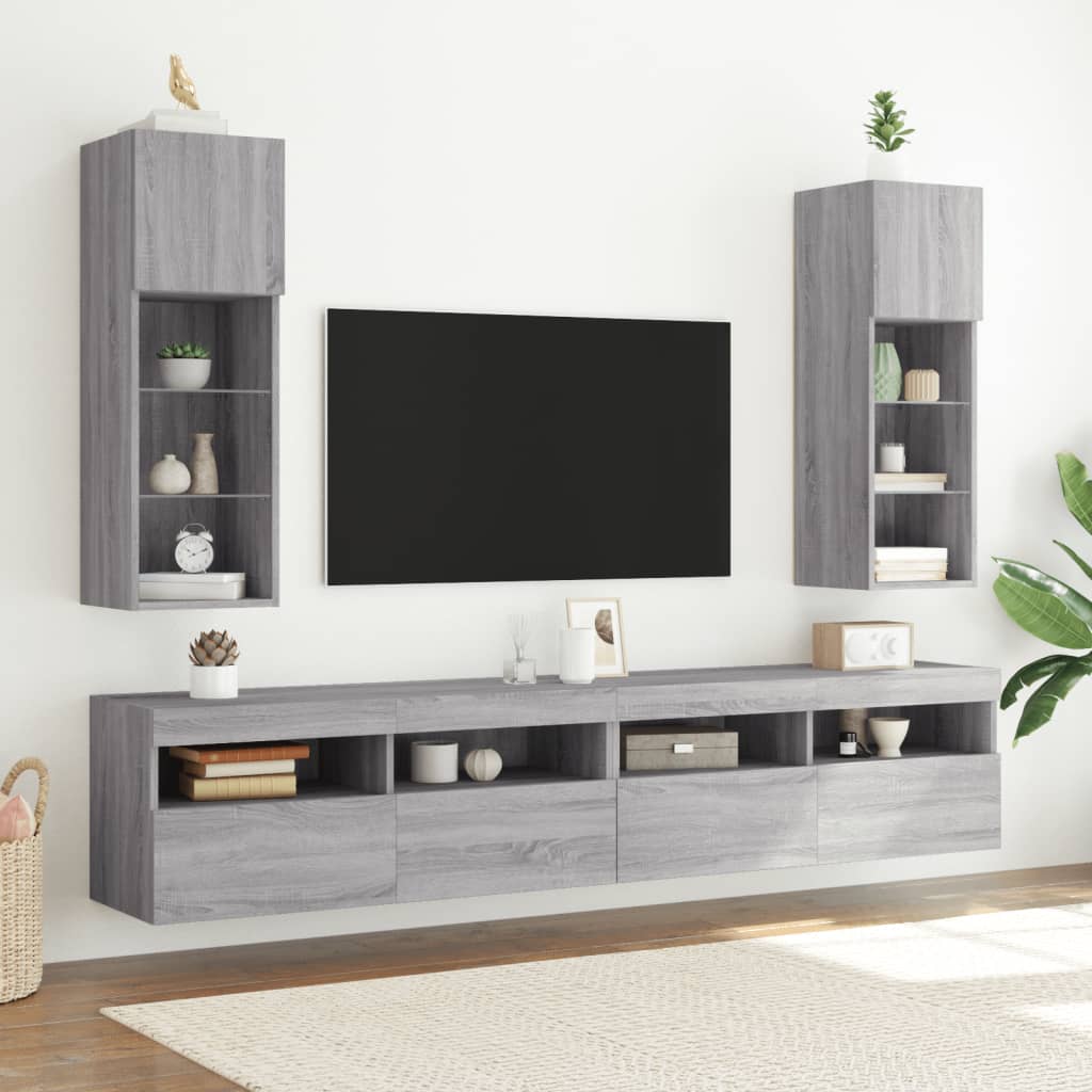 Mobili TV con Luci LED 2pz Grigio Sonoma 30,5x30x90 cm 837012