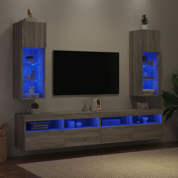 Mobili TV con Luci LED 2pz Grigio Sonoma 30,5x30x90 cm 837012