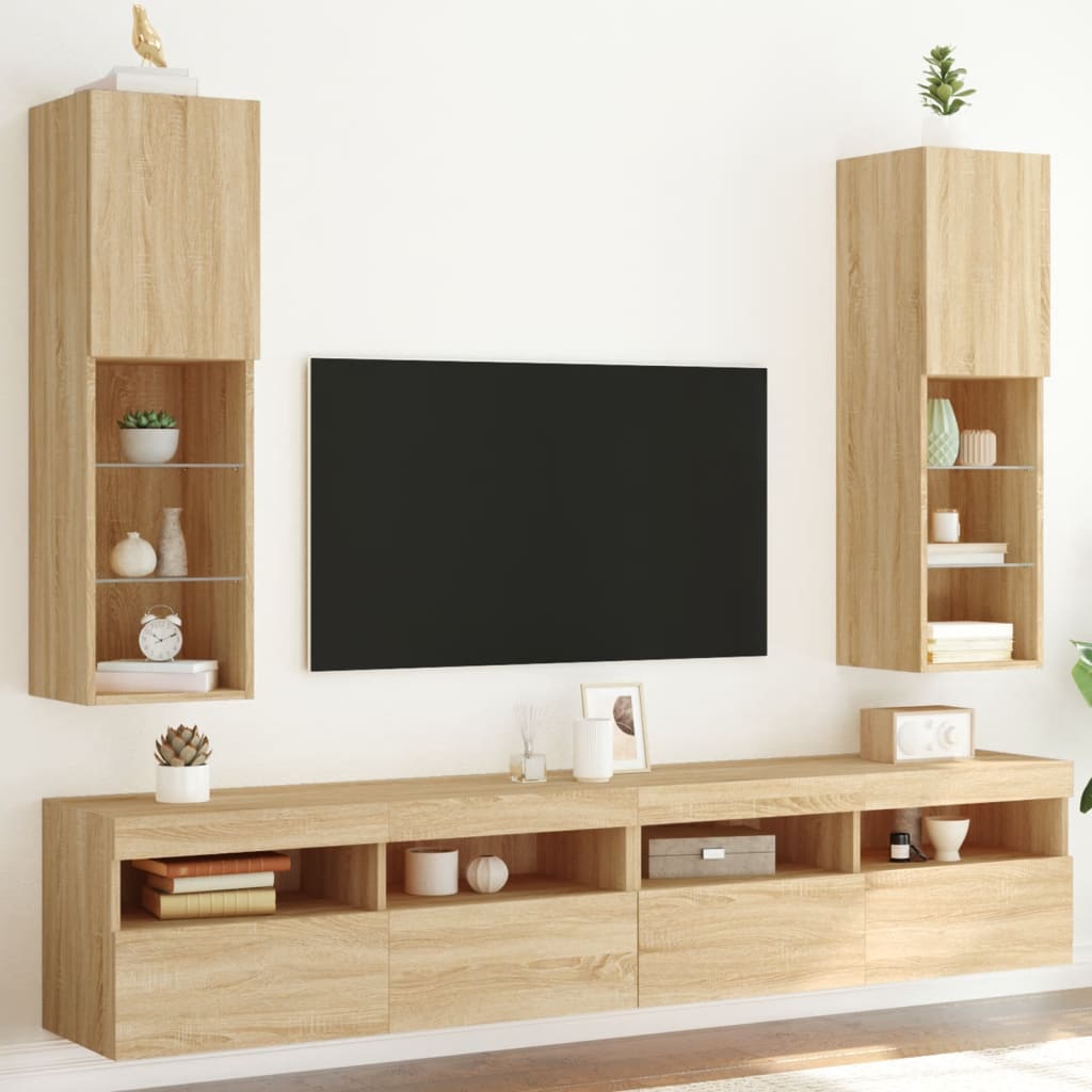 Mobili TV con Luci LED 2pz Rovere Sonoma 30,5x30x102 cmcod mxl 86178