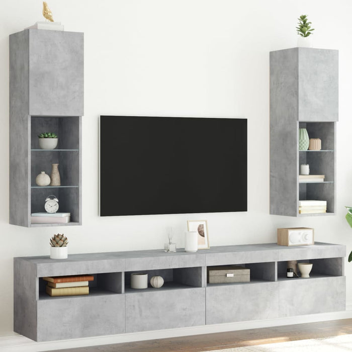 Mobili TV con Luci LED 2pz Grigio Cemento 30,5x30x102 cm 837022