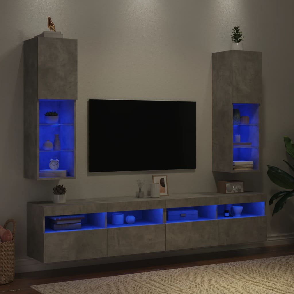 Mobili TV con Luci LED 2pz Grigio Cemento 30,5x30x102 cm 837022