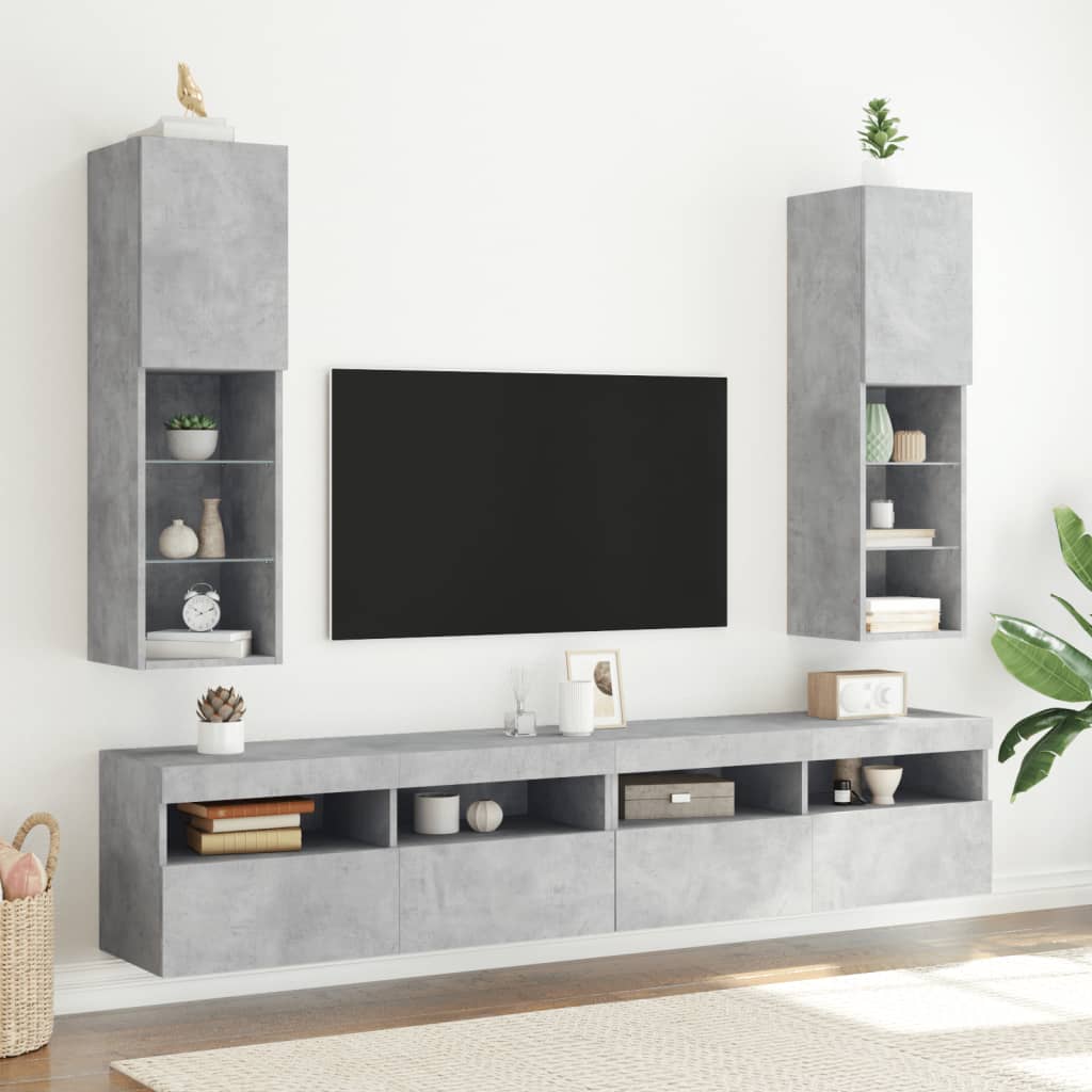 Mobili TV con Luci LED 2pz Grigio Cemento 30,5x30x102 cm 837022