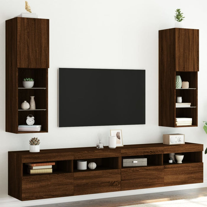 Mobili Porta TV con Luci LED 2 pz Rovere Marrone 30,5x30x102 cmcod mxl 110146