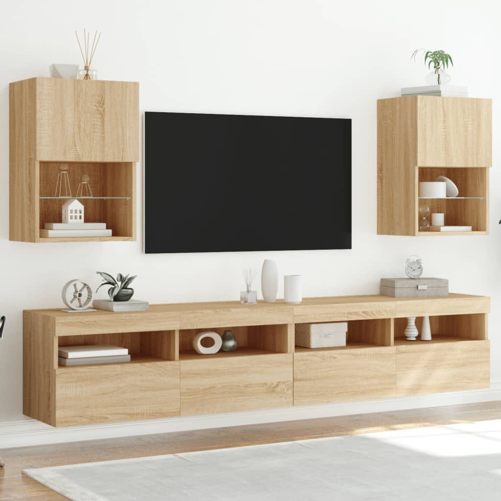 Mobili Porta TV con Luci LED 2 pz Rovere Sonoma 40,5x30x60 cm 837034