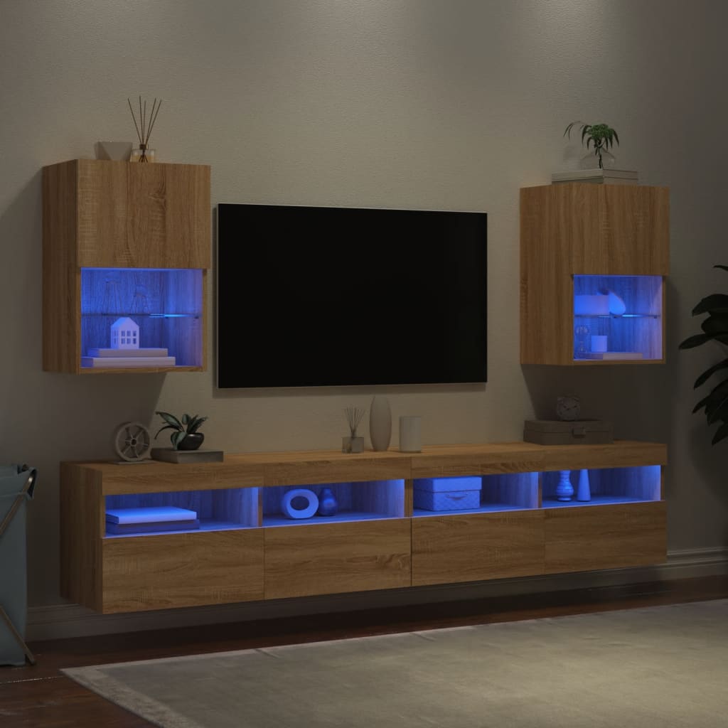 Mobili Porta TV con Luci LED 2 pz Rovere Sonoma 40,5x30x60 cm 837034