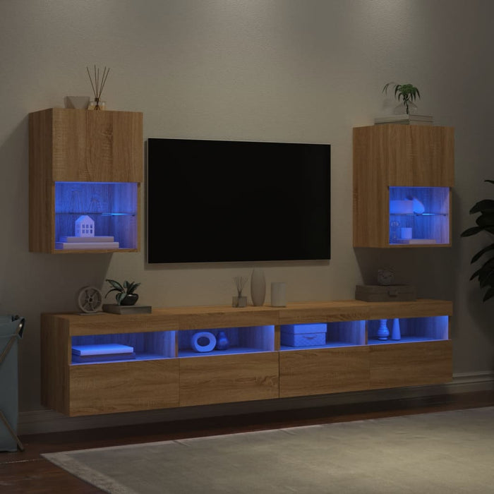 Mobili Porta TV con Luci LED 2 pz Rovere Sonoma 40,5x30x60 cm 837034