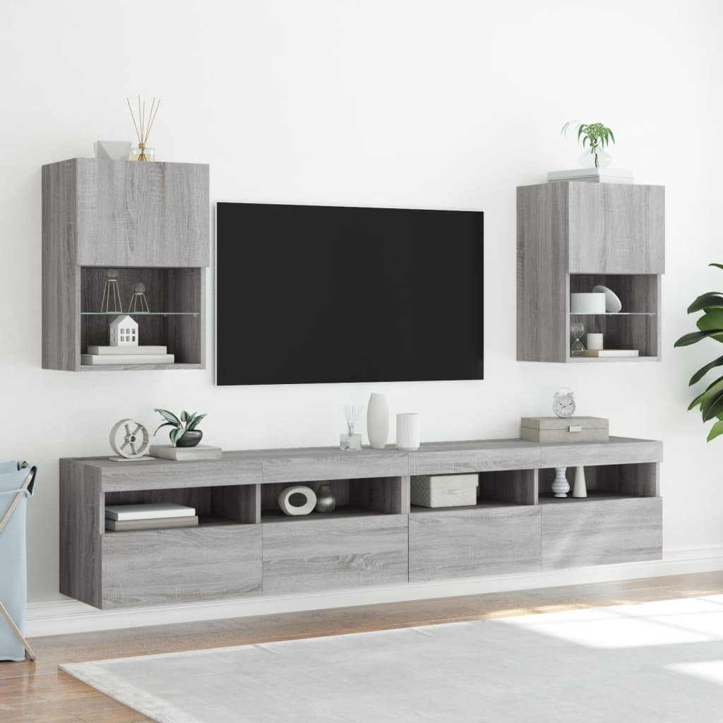Mobili TV con Luci LED 2pz Grigio Sonoma 40,5x30x60 cm 837040