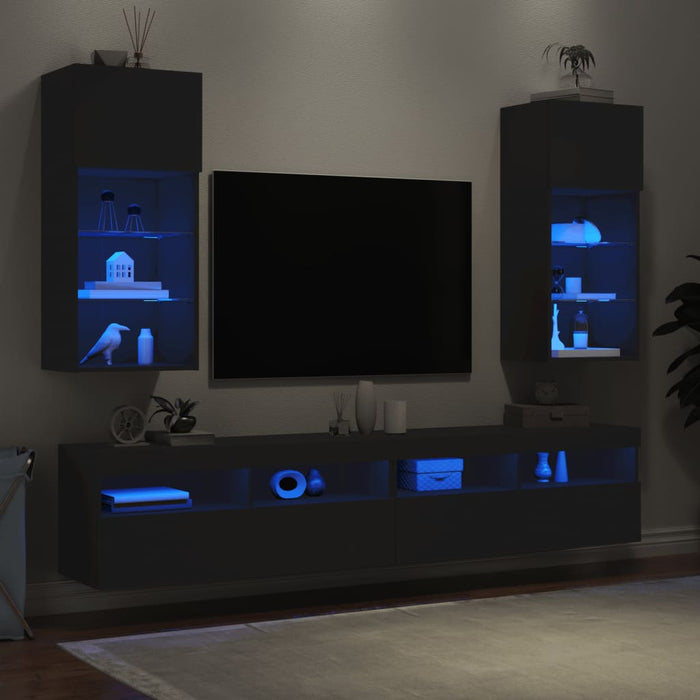 Mobili Porta TV con Luci LED 2 pz Neri 40,5x30x90 cm 837046