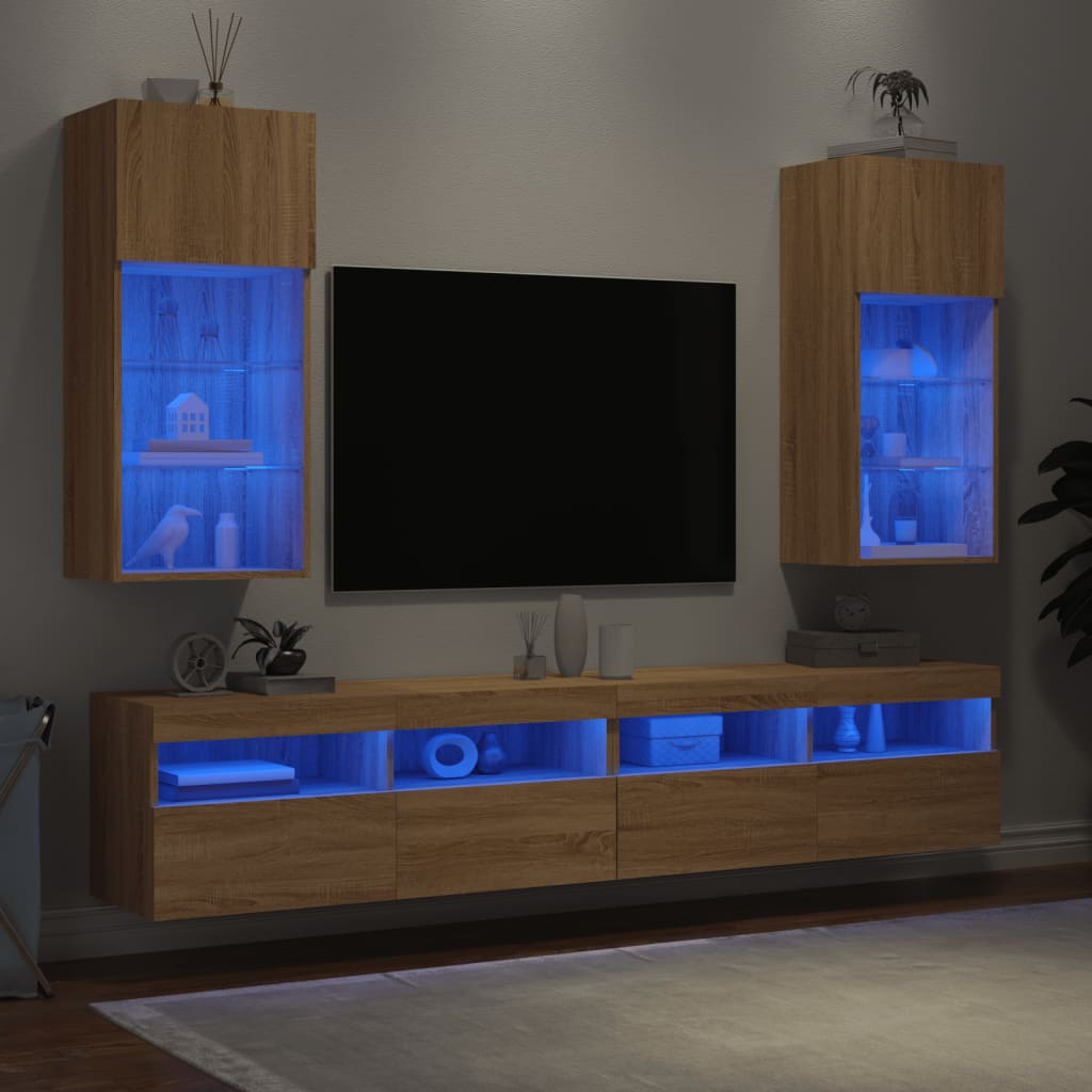 Mobili TV con Luci LED 2pz Rovere Sonoma 40,5x30x90 cm 837048