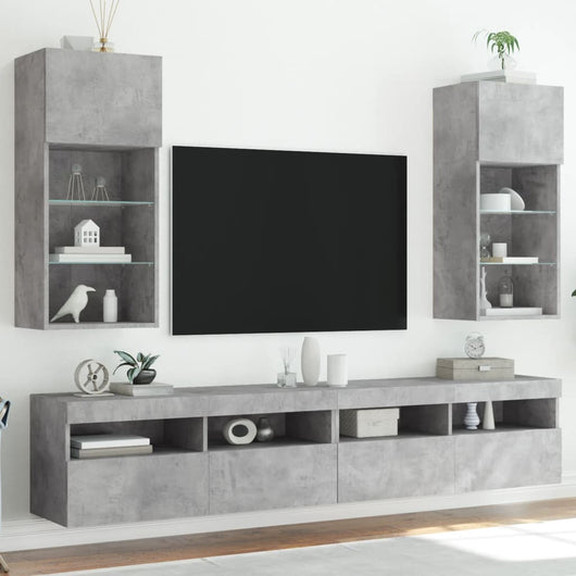 Mobili TV con Luci LED 2pz Grigio Cemento 40,5x30x90 cm 837050