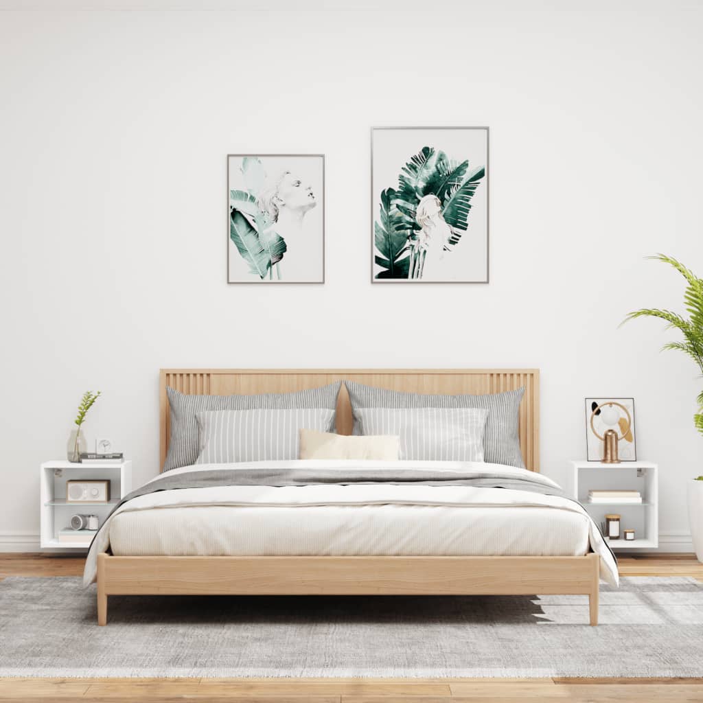 Comodini con Luci LED a Parete 2pz-Set di 2 Tavolino da notte Bianchi 384985