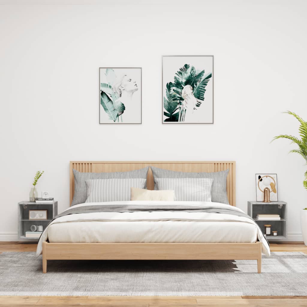 Comodini con Luci LED a Parete 2pz Grigio Cemento 837071