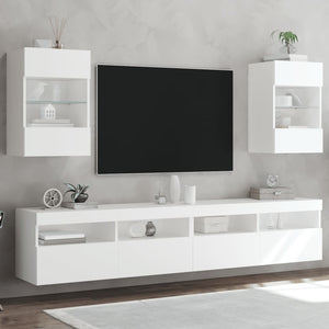 Mobili TV a Parete con Luci LED 2pz Bianchi 40x30x60,5 cm 837079