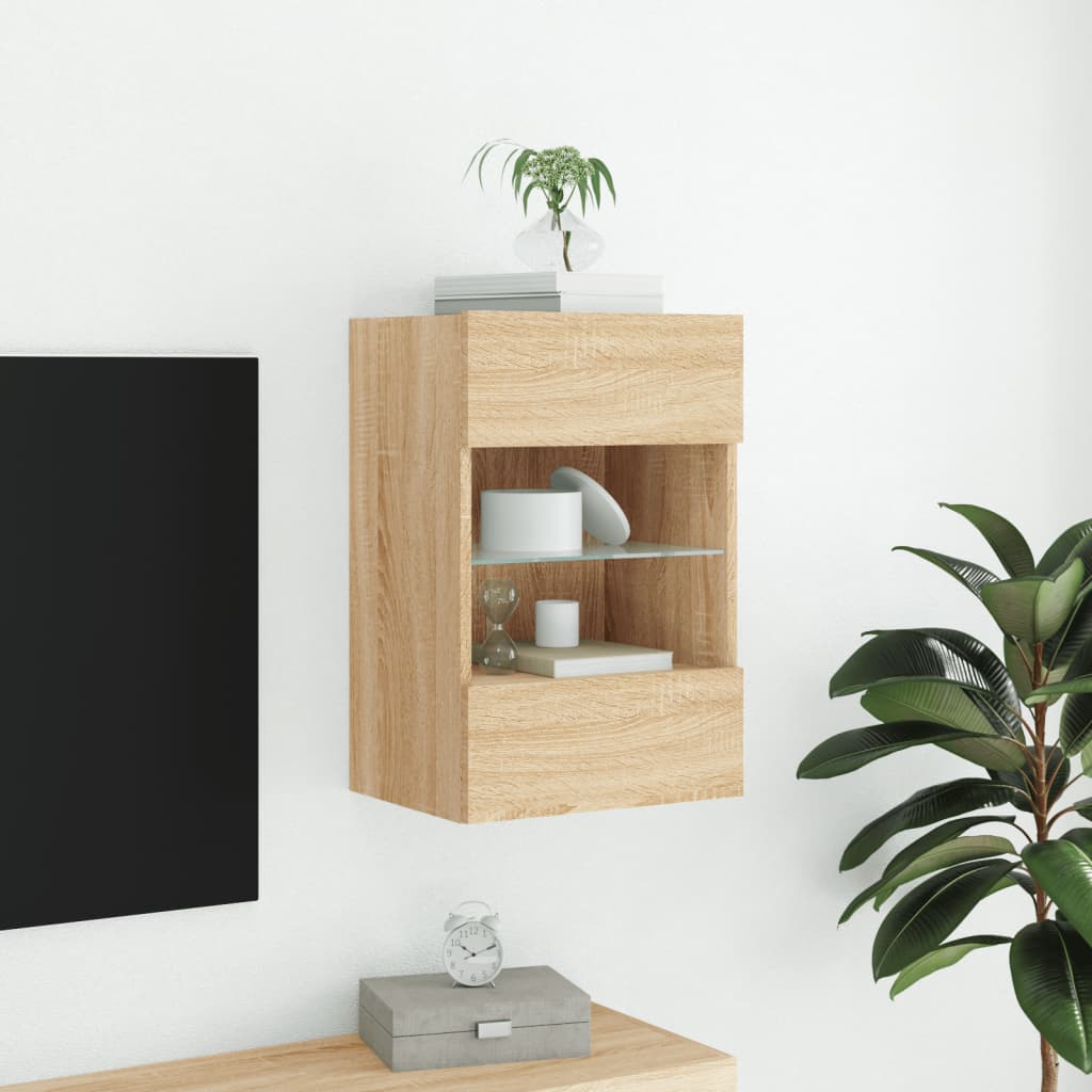 Mobile TV a Parete con Luci LED-Mobile TV a Muro Rovere Sonoma 40x30x60,5 cm