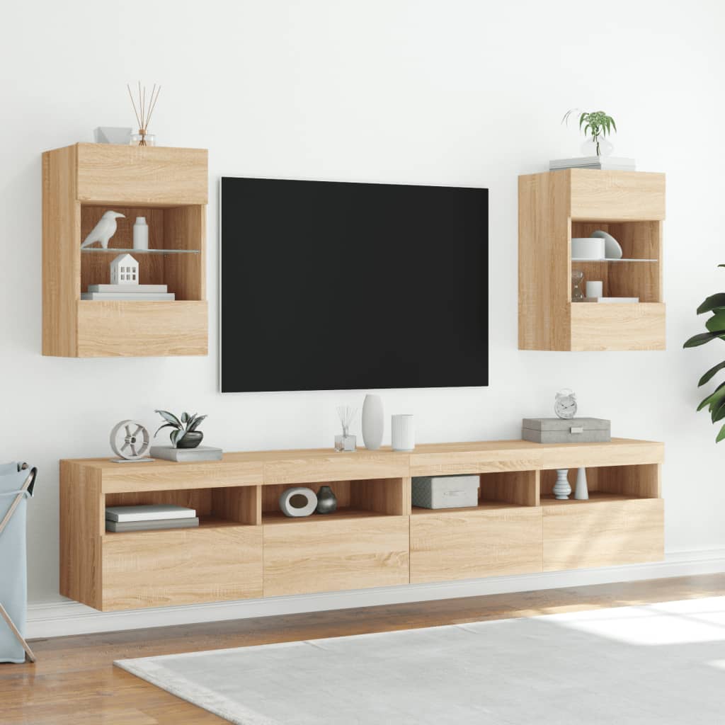Mobile TV a Parete con Luci LED-Mobile TV a Muro Rovere Sonoma 40x30x60,5 cm
