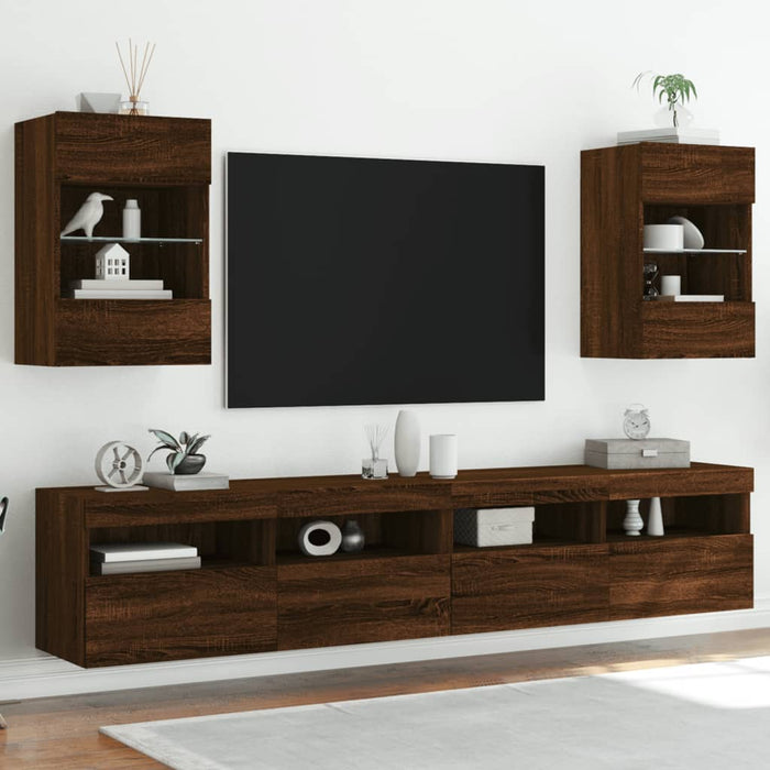 Mobile TV a Parete con Luci LED-Mobile TV a Muro Rovere Marrone 40x30x60,5 cm