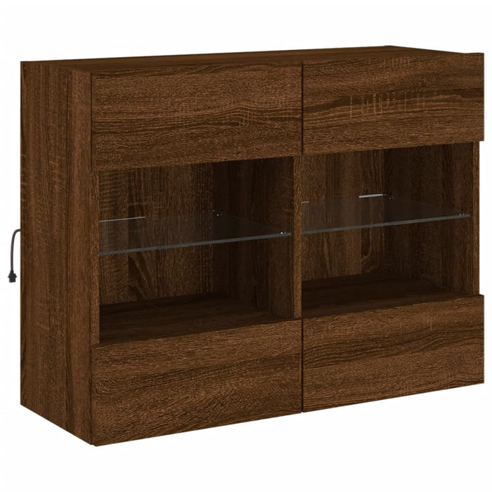 Mobile TV a Parete con Luci LED-Mobile TV a Muro Rovere Marrone 78,5x30x60,5 cm