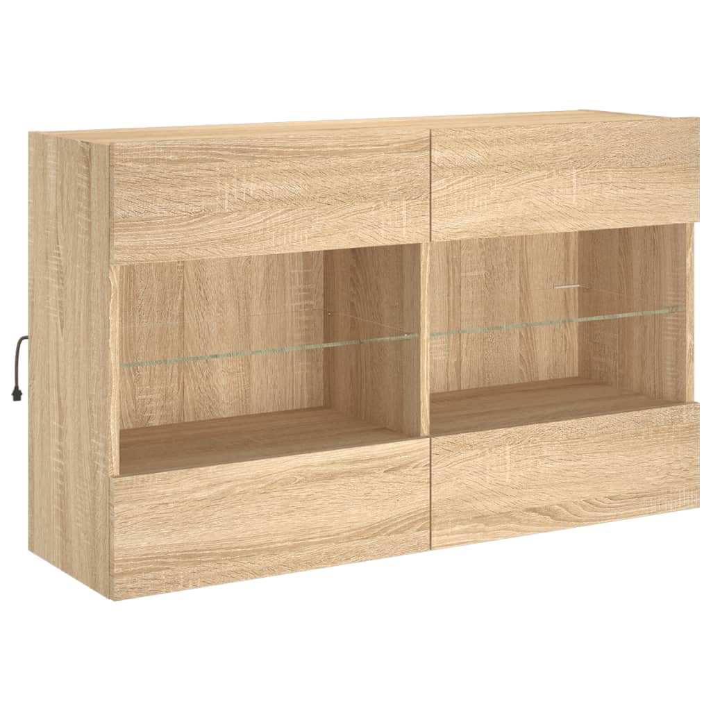 Mobile TV a Parete con Luci LED Rovere Sonoma 98,5x30x60,5 cm 837108