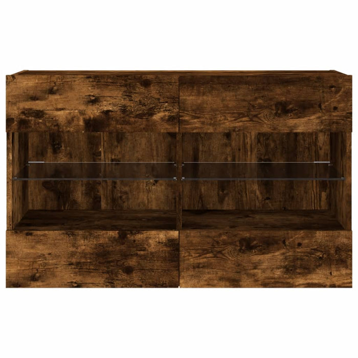 Mobile TV a Parete con Luci LED-Mobile TV a Muro Rovere Fumo 98,5x30x60,5 cm