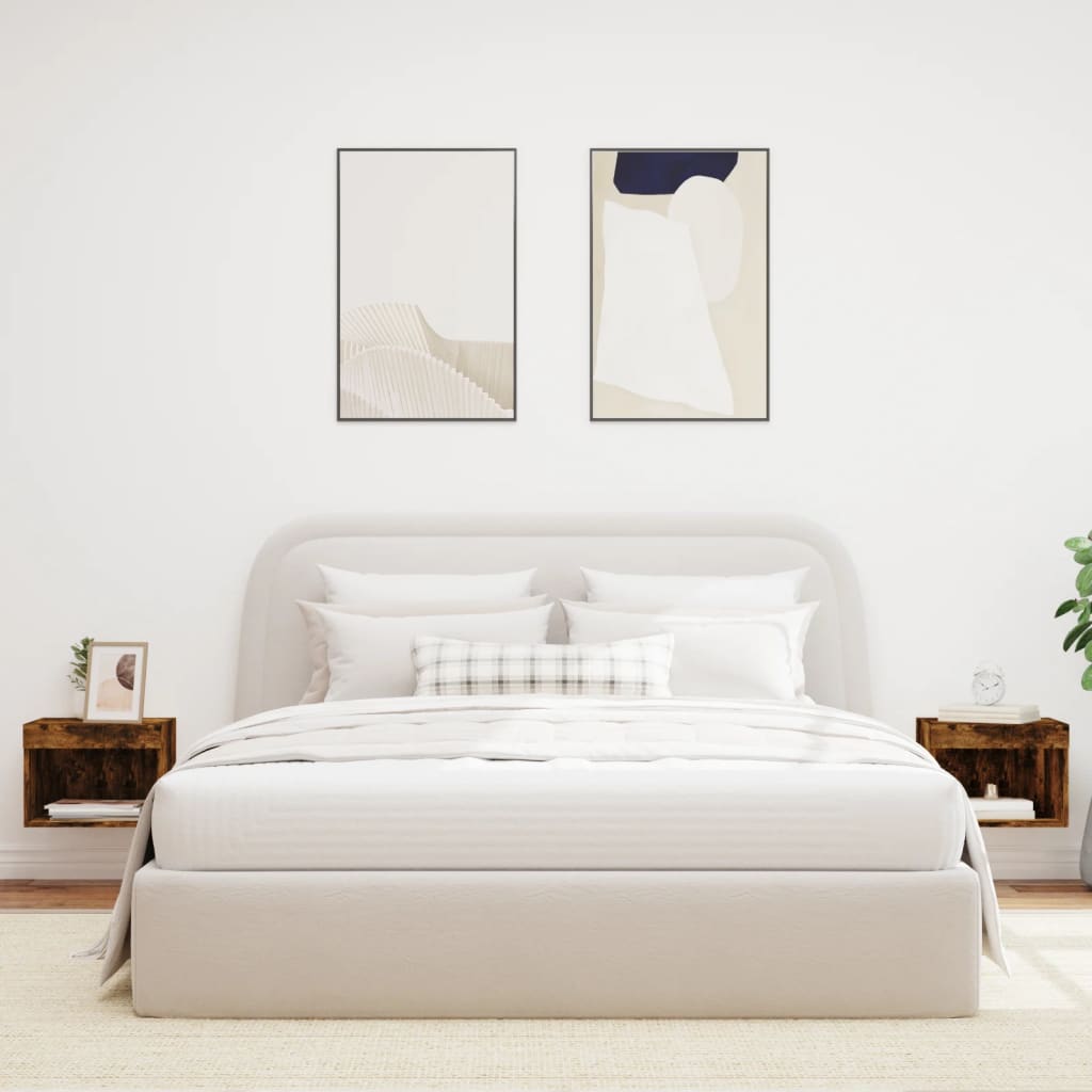 Comodini con Luci LED a Parete 2pz-Set di 2 Tavolino da notte Rovere Fumo