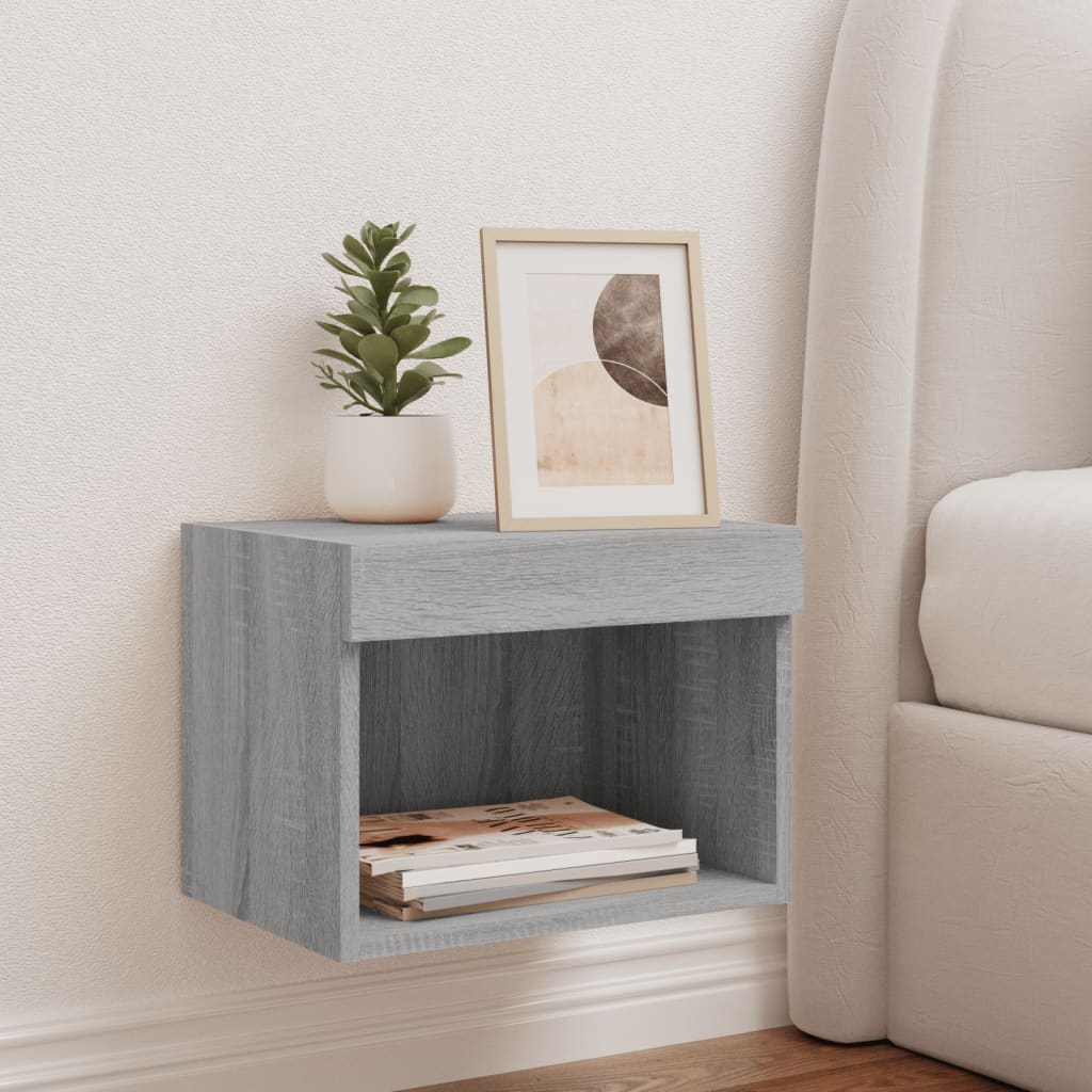 Comodino con Luci LED a Parete-Tavolino da notte Grigio Sonoma 821390