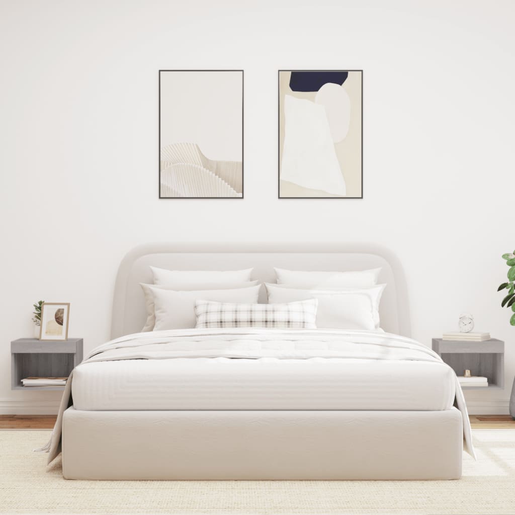 Comodini con Luci LED a Parete 2pz Grigio Sonoma 837124