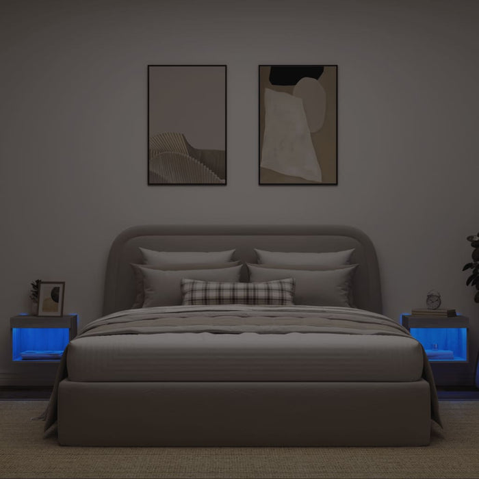 Comodini con Luci LED a Parete 2pz Grigio Sonoma 837124