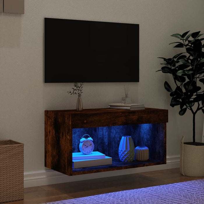 Mobile Porta TV con Luci LED Rovere Fumo 60x30x30 cmcod mxl 134122