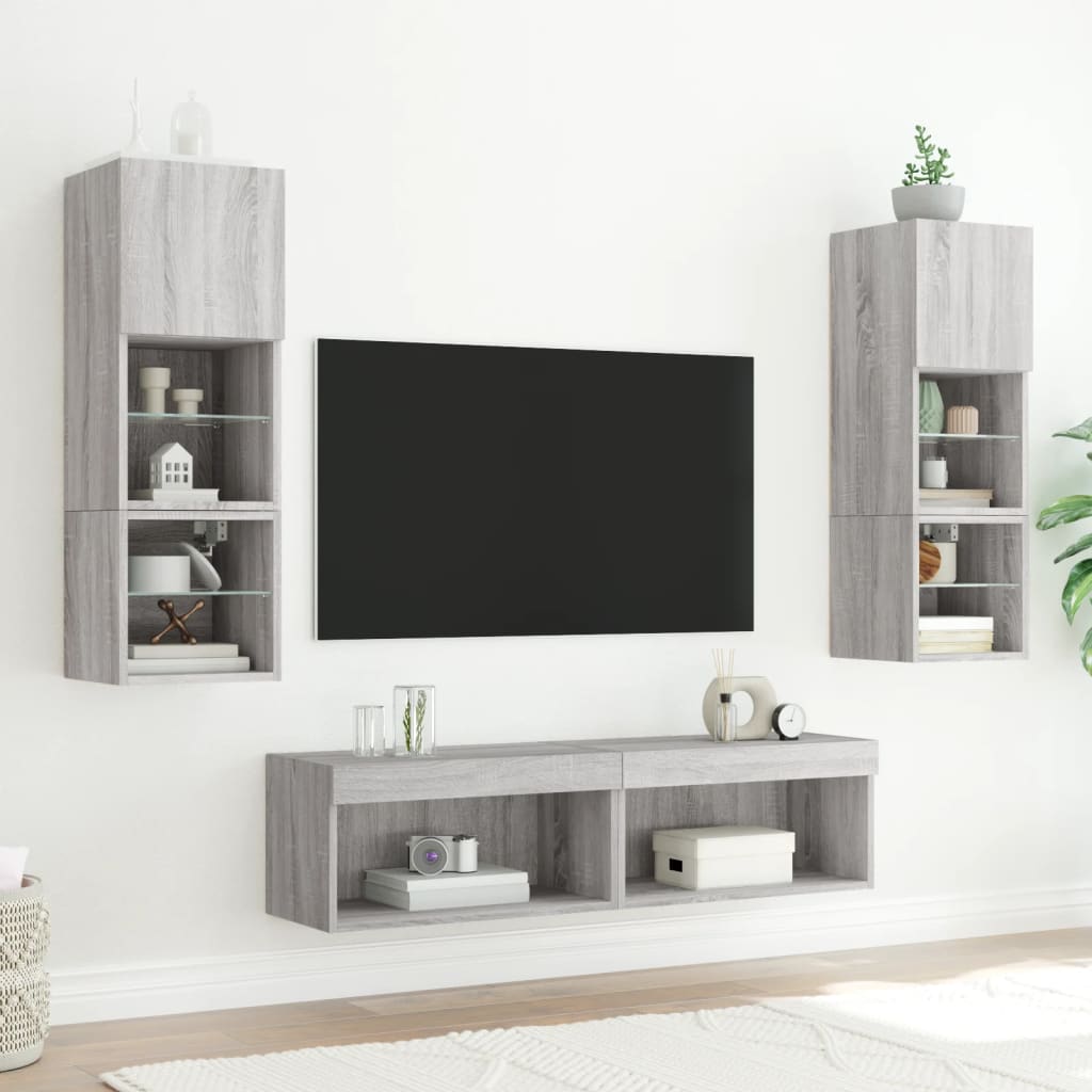 Mobili Porta TV con Luci LED 2pz Grigio Sonoma 60x30x30 cm 837138