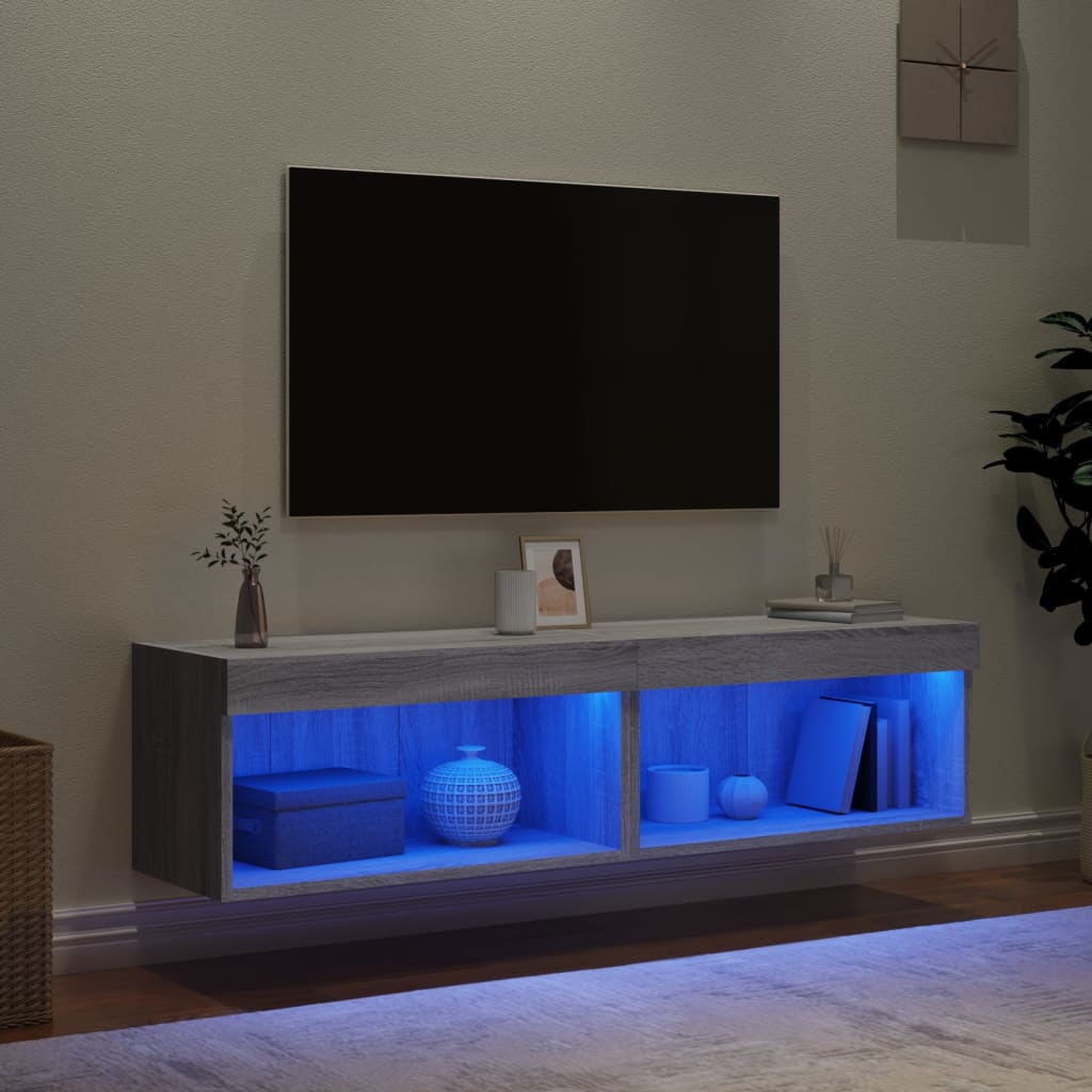 Mobili Porta TV con Luci LED 2pz Grigio Sonoma 60x30x30 cm 837138