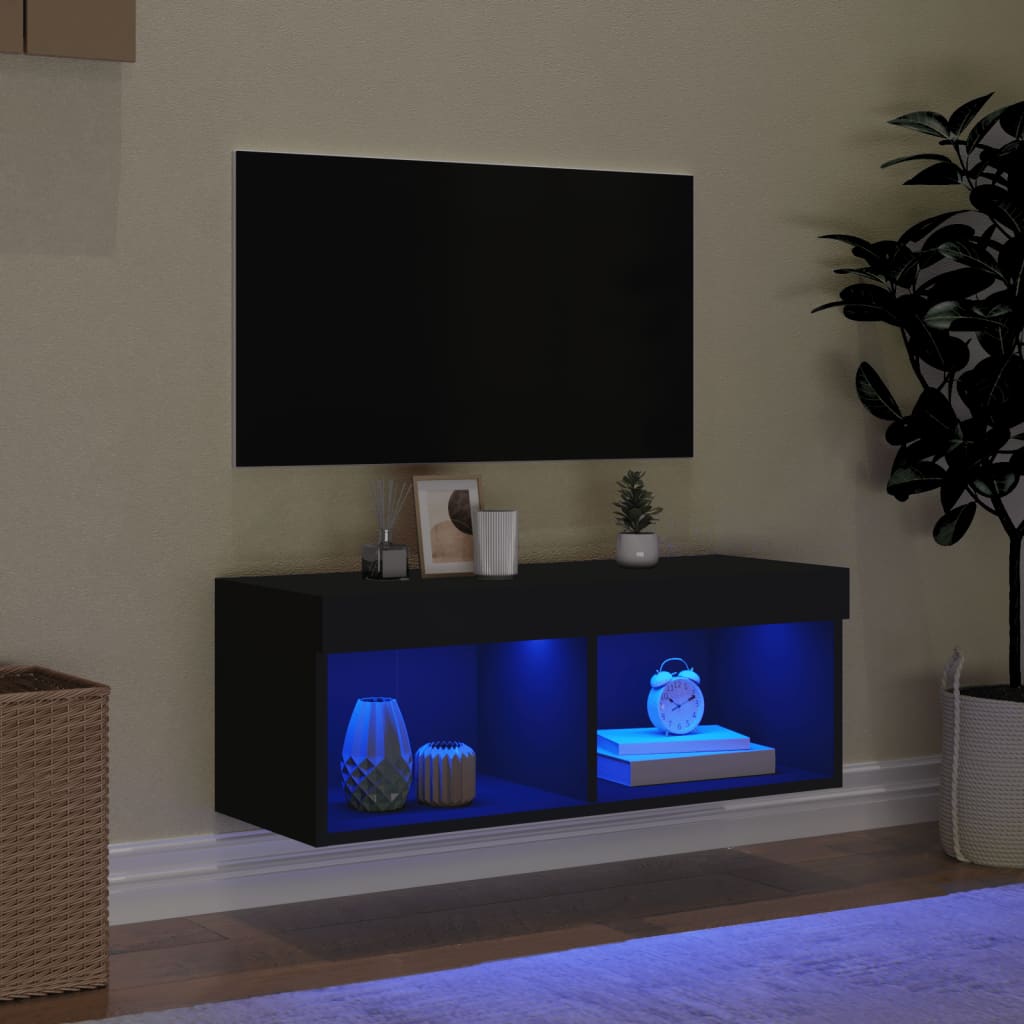 Mobile Porta TV con Luci LED Nero 80x30x30 cm 837143