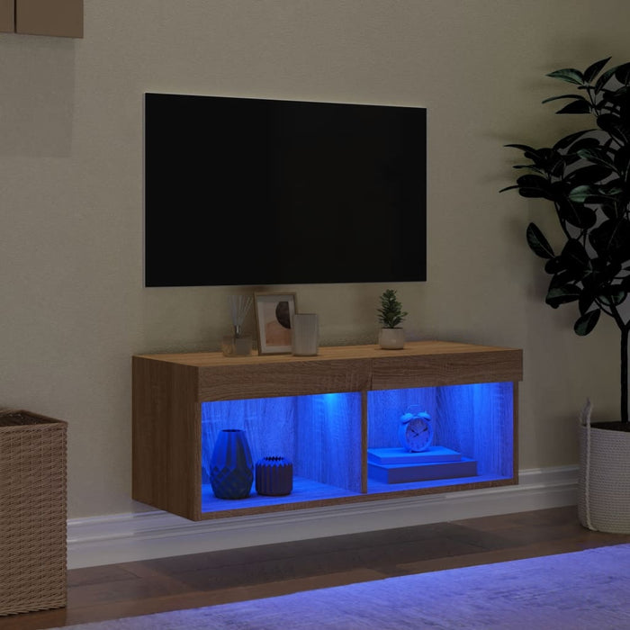 Mobile Porta TV con Luci LED Rovere Sonoma 80x30x30 cmcod mxl 110119