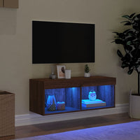 Mobile Porta TV con Luci LED Rovere Marrone 80x30x30 cm 837153