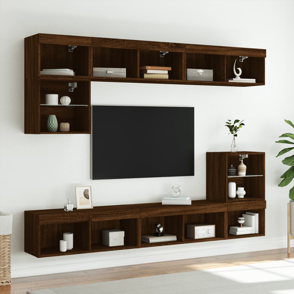 Mobile Porta TV con Luci LED Rovere Marrone 80x30x30 cm 837153