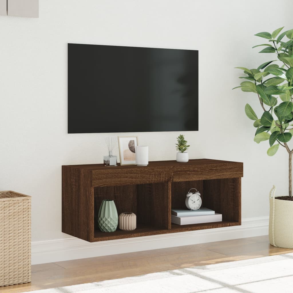 Mobile Porta TV con Luci LED Rovere Marrone 80x30x30 cm 837153