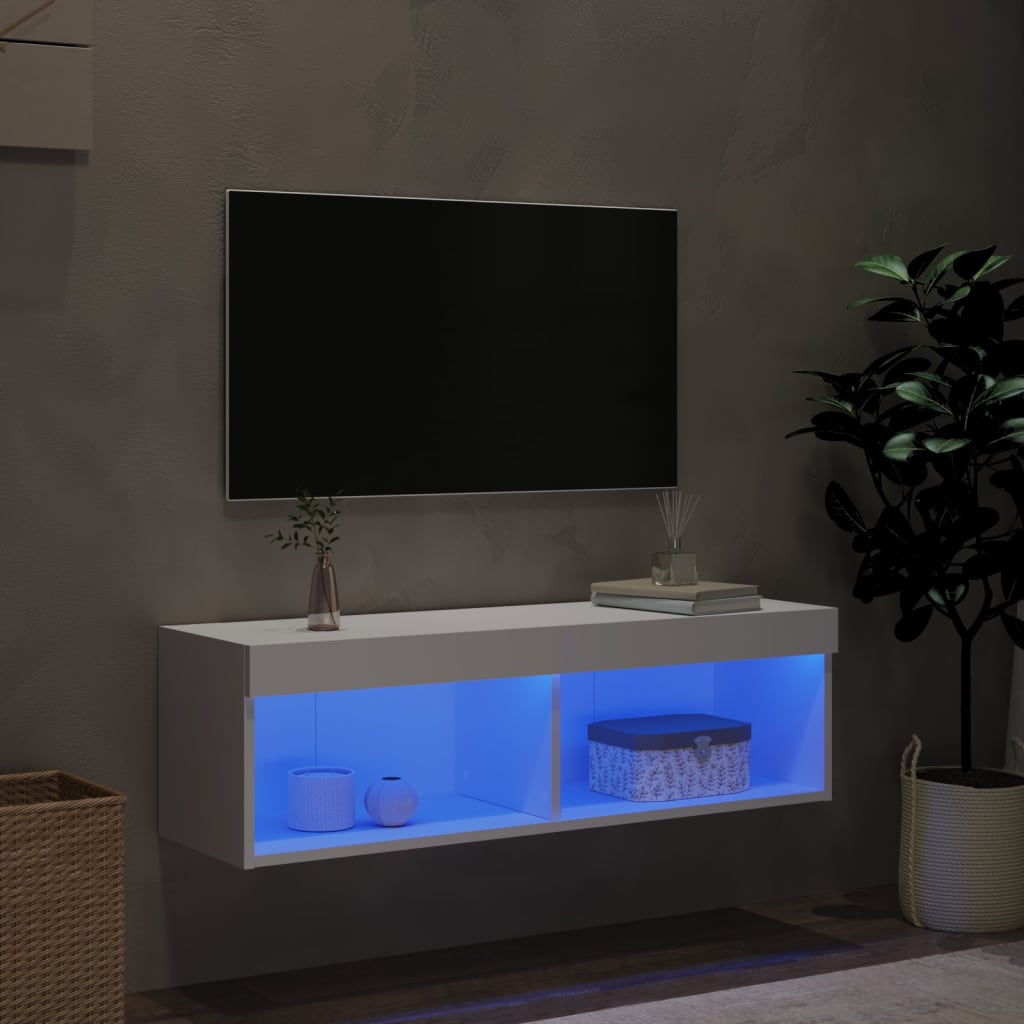 Mobile Porta TV con Luci LED-Mobile per TV-Credenza TV Bianco 100x30x30 cm